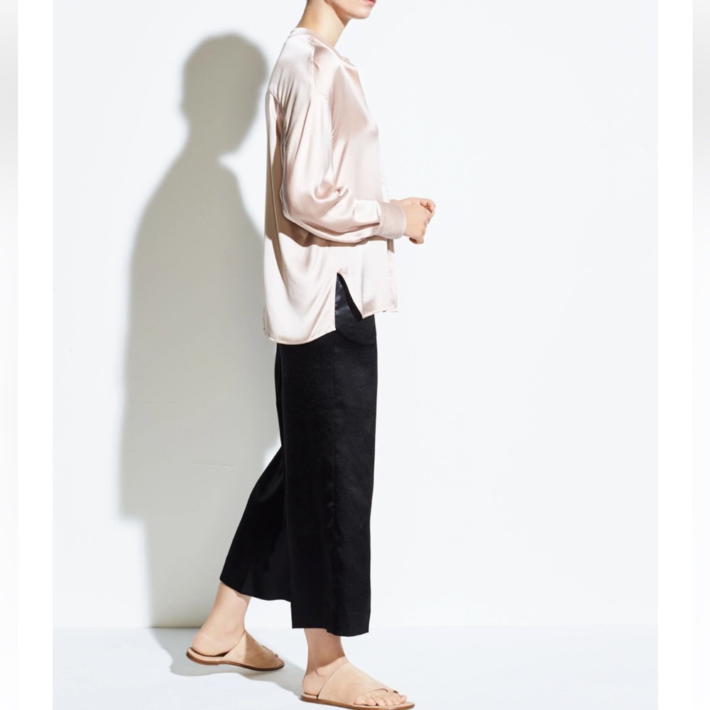 Vince Metallic Satin Black Wide Leg Cropped Pants